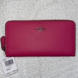 Coach NEW Pebbled Magenta Accordian Zip Wallet